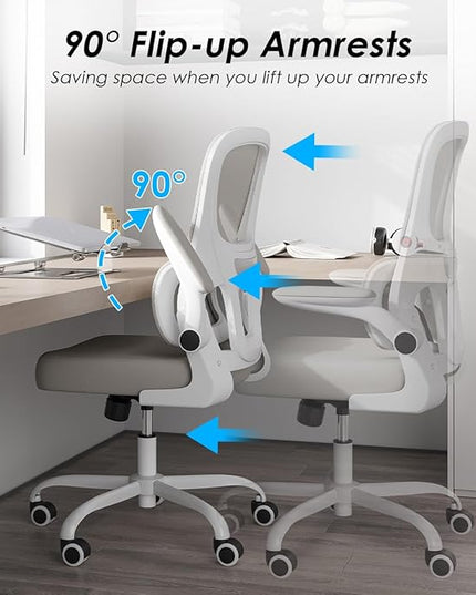 Soohow Ergonomic Home Office Chair, Mesh Desk Chair with Lumbar Support, Comfy Computer Desk Chair with Flip Armrest Rolling Wheels, Khaki. - LeafyLoom