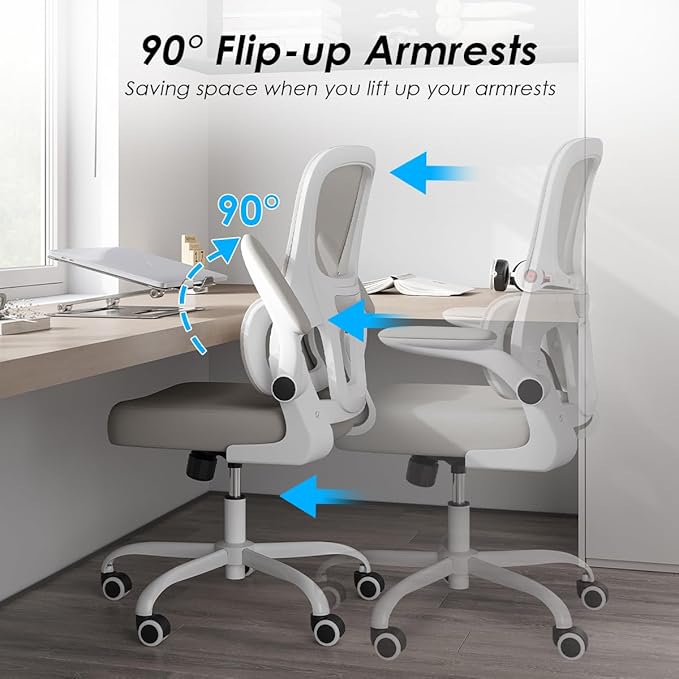 Soohow Ergonomic Home Office Chair, Mesh Desk Chair with Lumbar Support, Comfy Computer Desk Chair with Flip Armrest Rolling Wheels, Khaki. - LeafyLoom