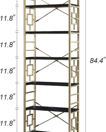 HOMISSUE Bookcase,7-Tier Tall Bookshelf Metal Bookcase and Bookshelves, Free Standing Storage Modern Bookshelf for Home Office Living Room and Bedroom, Black & Gold - LeafyLoom