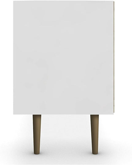 Manhattan Comfort Liberty Mid Century Modern TV Stand for Televisions up to 65 Inches, Bedroom and Living Room Entertainment Center with Storage, Shelves, and Cabinet, 71" Wide, White/3D Brown - LeafyLoom