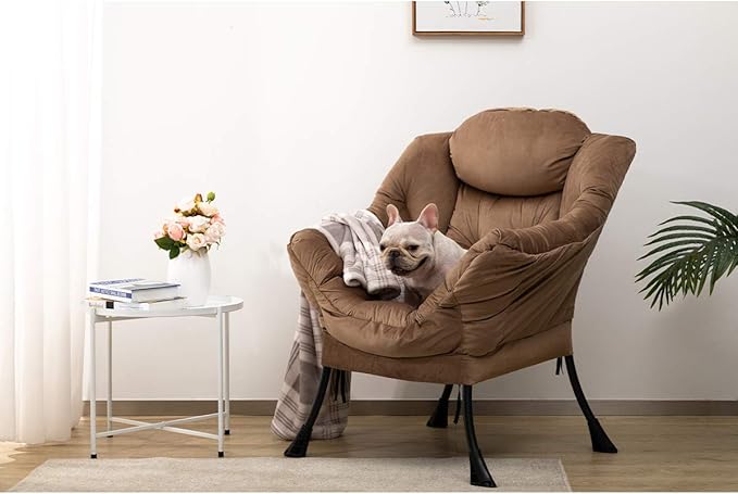 HollyHOME Modern Fabric Large Lazy Chair, Accent Oversized Comfy Reading Chair, Thick Padded Cozy Lounge Chair with Armrest, Steel Frame Leisure Sofa Chair for Living Room, Bedroom, Dorm, Dark Brown - LeafyLoom