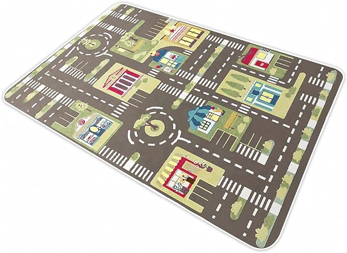 Kid Rug Carpet Playmat for Toy Cars and Train，Play Area Rug with Rubber Backing，Fun Throw Rug，Ideal Gift for Children Baby Bedroom Play Room(100×160cm/39×63in) - LeafyLoom