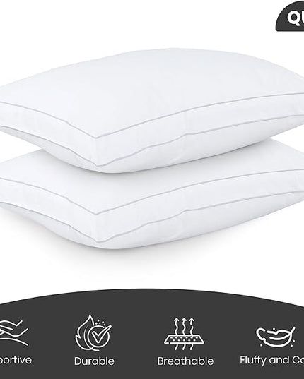 Utopia Bedding Bed Pillows for Sleeping Queen Size (White), Set of 2, Cooling Hotel Quality, Gusseted Pillow for Back, Stomach or Side Sleepers - LeafyLoom