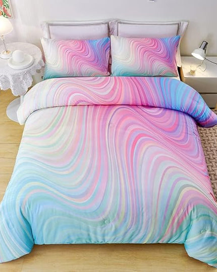 Girls Pink Comforter Twin,Pink Bedding Set for Girls,Tie Dye Comforter Set,Kids Comforter Set for Girls,Blue Pink Teen Comforter Twin with 2 Pink Pillowcases,Rainbow Comforter Set - LeafyLoom