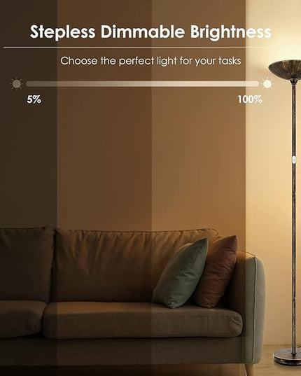 Floor Lamp, Standing Lamp, 20W 2000LM LED Torchiere Floor Lamp, Stepless Dimmable, Touch Control, 3000K Daylight, 50000hrs Lifespan, Floor Lamps for Living Room, Standing Lamps for Bedroom,Bronze - LeafyLoom