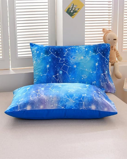 Holawakaka Tie Dye Constellation Print Ombre Comforter Set Twin Size Girls Boys Gradient Galaxy Bedding Set (Cyan,Twin) - LeafyLoom