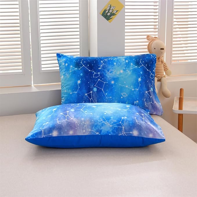 Holawakaka Tie Dye Constellation Print Ombre Comforter Set Twin Size Girls Boys Gradient Galaxy Bedding Set (Cyan,Twin) - LeafyLoom