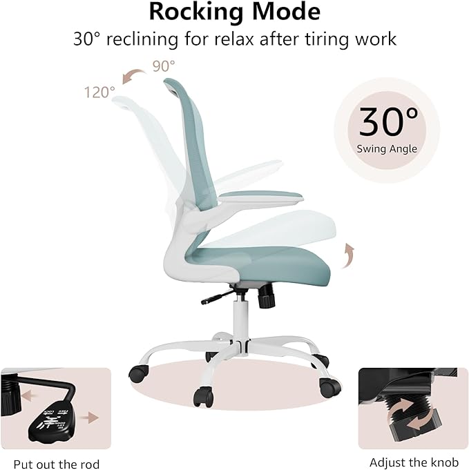 Ergonomic Office Chair, Comfort Swivel Home Office Task Chair, Breathable Mesh Desk Chair, Lumbar Support Computer Chair with Flip-up Arms and Adjustable Height - LeafyLoom