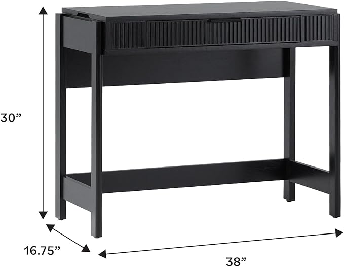 Walker Edison Office Writing and Computer Desk Spacious Desktop, Complementary in Living Spaces, 38 Inch, Reeded Lift-Top Black - LeafyLoom