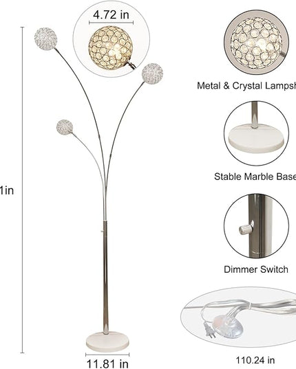 Depuley 3-Light Modern LED Floor Lamp, Adjustable Metal Tall Standing Lamps with Marble Base, Dimmable Arc Floor Lamp with Flexible Rotating Lights for Living Room, Bedroom(Silver, G9 Bulbs Included) - LeafyLoom