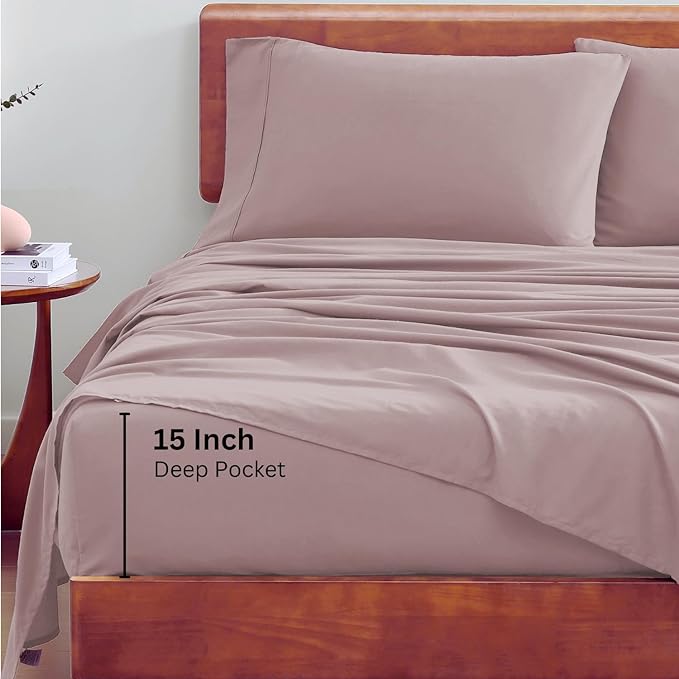 LANE LINEN 100% Organic Cotton Bed Sheets, 3 Pc Cotton Twin Bed Sheets Set, Breathable Bedsheets Twin Size Bed, Hotel Lluxury Sheets, 15" Deep Twin Bed Fitted Sheet - Lilac - LeafyLoom