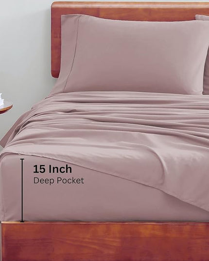 LANE LINEN Queen Size Sheets Set, 100% Organic Cotton Sheet Set, 4 Pc Queen Sheets, Percale Weave, Breathable Cooling Sheets, Hotel Quality Queen Size Deep Pocket Sheet Sets, Oeko-Tex Sheets - Lilac - LeafyLoom