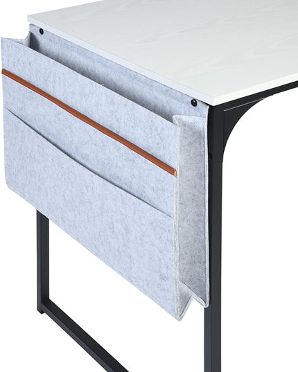 47 inch Study Storage Bag Space Saving for Home Office, Modern Simple Style PC Metal Frame Computer Desk, Writing Table, Black, White - LeafyLoom