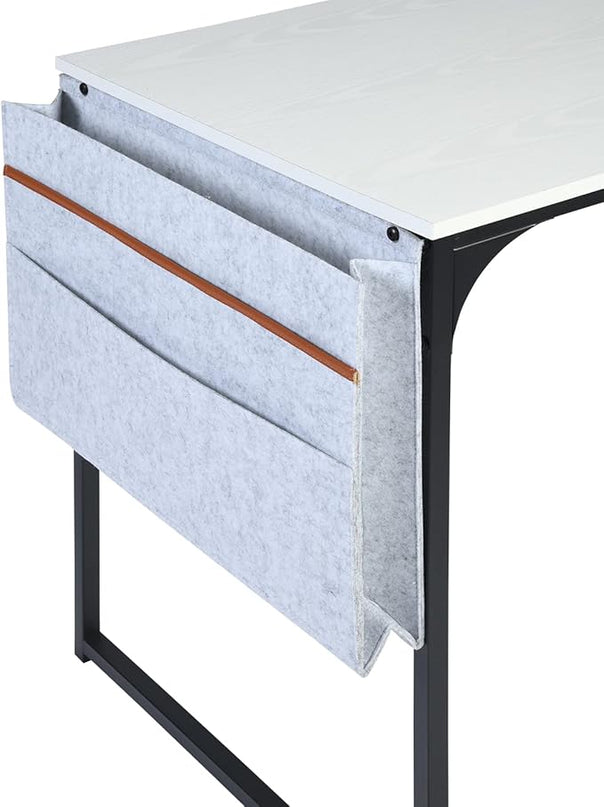 FurnitureR 39.4 inch Study Writing Table with Storage Bag Space Saving for Home Office, Modern PC Metal Frame Computer Desk, Black/White - LeafyLoom