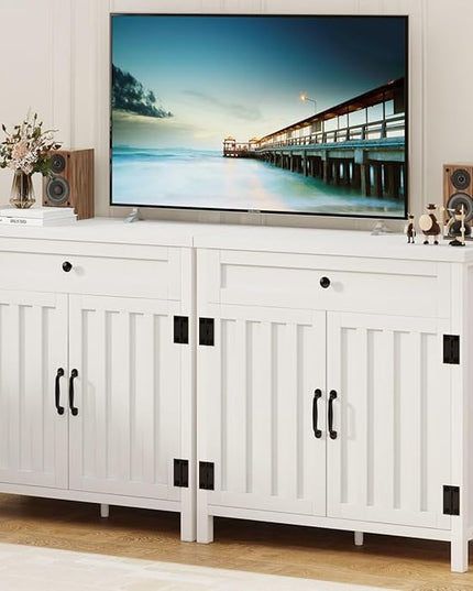 FATORRI Buffet Cabinet with Storage, Modern Sideboard Cabinet with Doors and Adjustable Shelves, Farmhouse Wood Bar Cabinet for Living Room & Kitchen (White Oak) - LeafyLoom