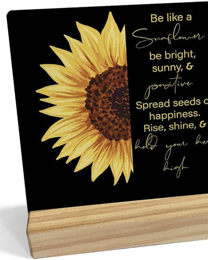 MUBIAO Sunflower Wooden Plaque Sign Desk Decor, Motivational Sunflower Quote Wood Stand Signs Desk Decor, Rustic Decor for Home Office Shelf Desk 4 x 4 Inches - LeafyLoom