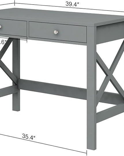 ChooChoo Home Office Desk Writing Computer Table Modern Design Desk with Drawers (Grey) - LeafyLoom