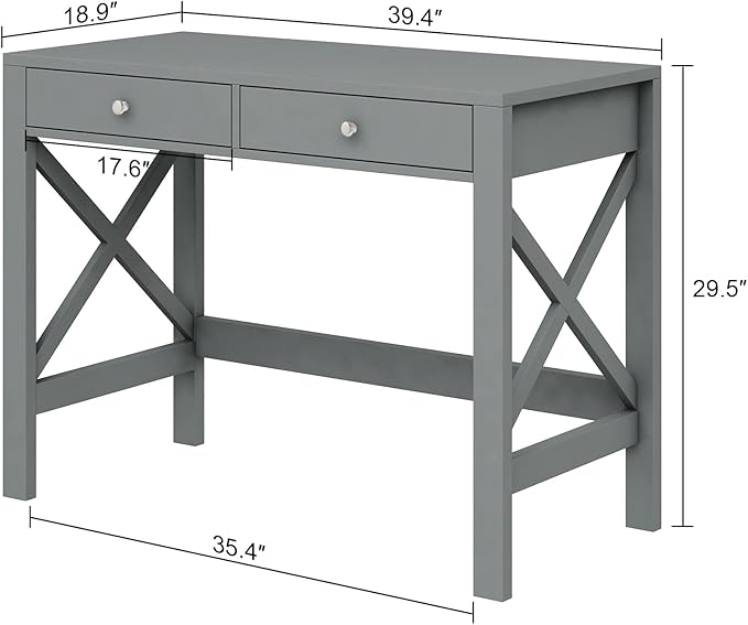 ChooChoo Home Office Desk Writing Computer Table Modern Design Desk with Drawers (Grey) - LeafyLoom