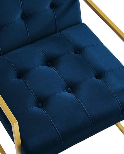 24KF Modern Navy Velvet Button Tufted Accent Chair with Golden Metal Stand, Decorative Furniture Chairs for Living Room Bedroom - Navy - LeafyLoom