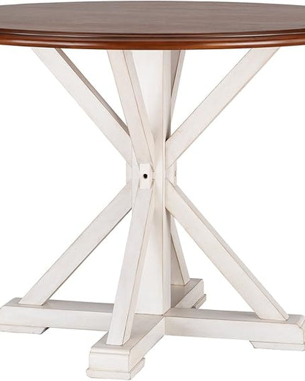 SEI Furniture Barrisdale Modern Farmhouse Dining Table, Antique White, Whiskey Maple - LeafyLoom