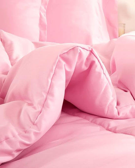 SLEEP ZONE Kids Bedding Comforter Set Full/Queen Size - Super Cute & Soft Kids Bedding 7 Pieces Set with Comforter, Sheet, Pillowcase & Sham (Ballet Pink Color) - LeafyLoom