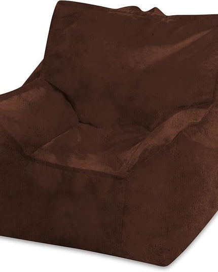 Posh Creations Structured Comfy Bean Bag Chair for Gaming, Reading, and Watching TV, Newport Chair, Rabbit Fur - Brown - LeafyLoom