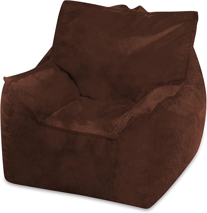 Posh Creations Structured Comfy Bean Bag Chair for Gaming, Reading, and Watching TV, Newport Chair, Rabbit Fur - Brown - LeafyLoom