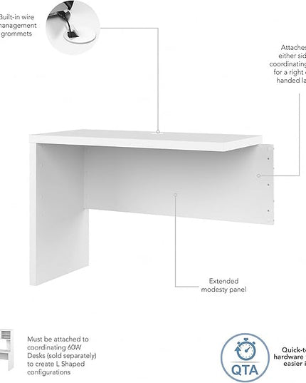 Bush Business Furniture Echo Desk Return/Bridge, Pure White - LeafyLoom