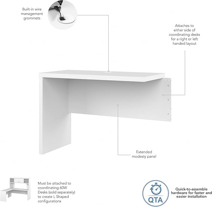 Bush Business Furniture Echo Desk Return/Bridge, Pure White - LeafyLoom