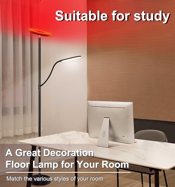 RGB Floor lamp,LED floor lamps for living room, super bright tall standing lamp with Remote &Touch control, Adjustable angle reading floor lamp for Bedroom office - LeafyLoom