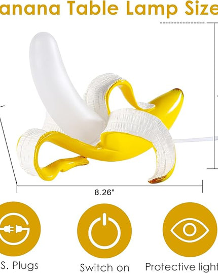 Modern Banana Table Lamp, Desk Lamp,Led Night Light Baking Finish Resin Banana Lighting Fixture for Living Room, Bedroom,Home Office,Kids Room (Sitting) - LeafyLoom