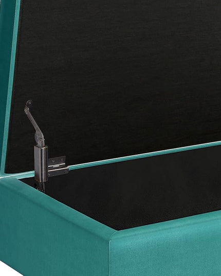 SIMPLIHOME Owen 36 inch Wide Rectangle Small Rectangular Storage Ottoman in Aqua Blue Velvet Fabric, for the Living Room, Family Room and Entryway - LeafyLoom