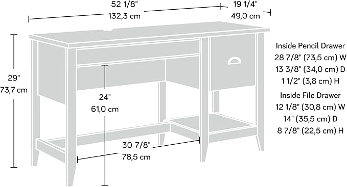 Sauder Summit Station Single Pedestal Desk, L: 52.09" x W: 19.29" x H: 29.02", Cinnamon Cherry Finish - LeafyLoom