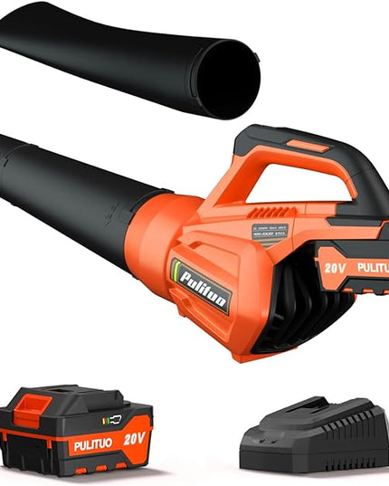 Leaf Blower 20V Leaf Blower Cordless with 4.0Ah Battery and Charger, High Power 400 CFM Electric Leaf Blower, Lightweight Handheld Cordless Blower for Lawn Care Yard Patio Garden Leaves Snow (Orange) - LeafyLoom