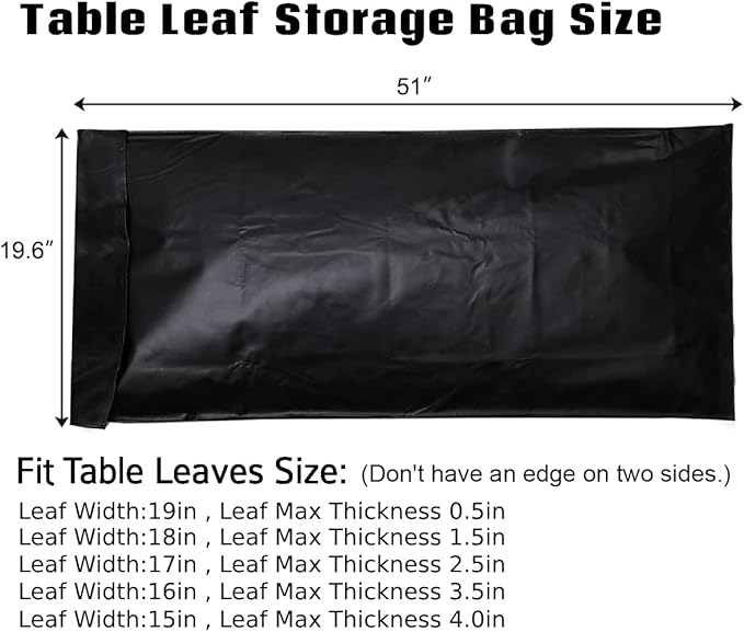 Table Leaf Storage Bag Padded 1 Pack, Heavy Duty Dining Table Leaf Bag, 48 x 16in Extra Thick Flannel Backing Interior/Exterior Dining Room Table Cover Protector, Scratch Resistant, Black - LeafyLoom