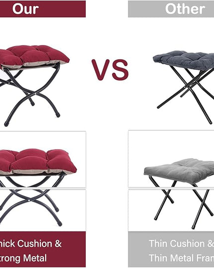 LITA Lazy Chair with Ottoman, Modern Accent Leisure Upholstered Sofa Chair, Contemporary Lounge Reading Chair with Armrests and a Side Pocket for Living Room, Bedroom & Small Space, Burgundy - LeafyLoom