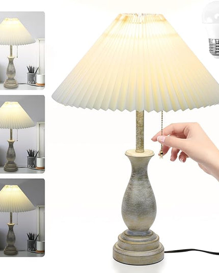 Farmhouse Table Lamp with Pull Chain Switch Control 3-Way Dimmable Table Lamp, Modern Nightstand Lamp Bedside Desk Lamp with Fabric Shade for Living Room Bedroom Hotel (Metal-Pack-01) - LeafyLoom