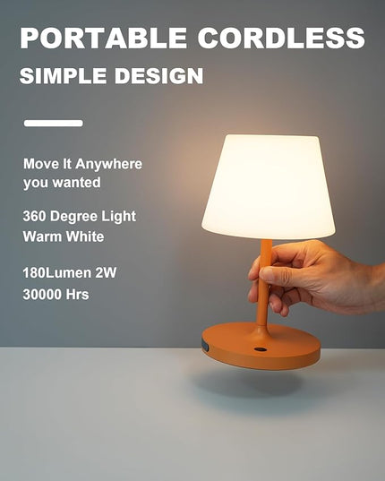 Outdoor Battery Operated Table Lamp Waterproof, 4000mAh Cordless Table Lamp Rechargeable, Touch Dimmable Desk Lamp, LED Night Light for Patio Camping Restaurant Home, H9.6in, Orange - LeafyLoom
