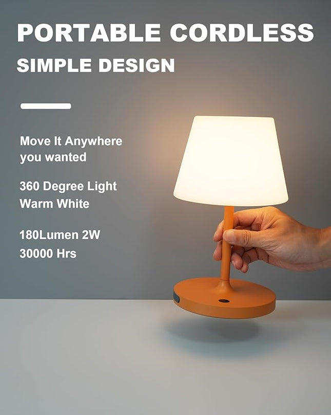 Outdoor Battery Operated Table Lamp Waterproof, 4000mAh Cordless Table Lamp Rechargeable, Touch Dimmable Desk Lamp, LED Night Light for Patio Camping Restaurant Home, H9.6in, Orange - LeafyLoom