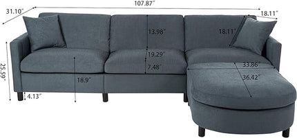 L Shaped Convertible Modular Sectional Couch with Movable Ottoman and Detachable Backrest , 4 Seater Reversible Corner Sofa ,Comfy Chenille Upholstered Sleeper Sofa&Couches for Living Room Office - LeafyLoom