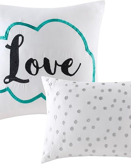 Intelligent Design Raina Twin / Twin XL Comforter Set, Soft Microfiber Comforter Set Twin, Modern Geometric Metallic Bed Set, 4 Pieces College Bedding Comforter Set with 1 Sham, 2 Toss Pillows Aqua - LeafyLoom