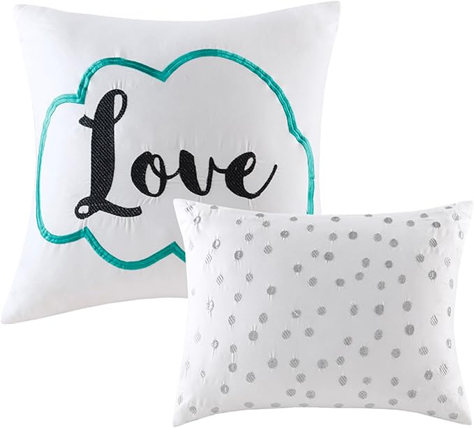 Intelligent Design Raina Twin / Twin XL Comforter Set, Soft Microfiber Comforter Set Twin, Modern Geometric Metallic Bed Set, 4 Pieces College Bedding Comforter Set with 1 Sham, 2 Toss Pillows Aqua - LeafyLoom