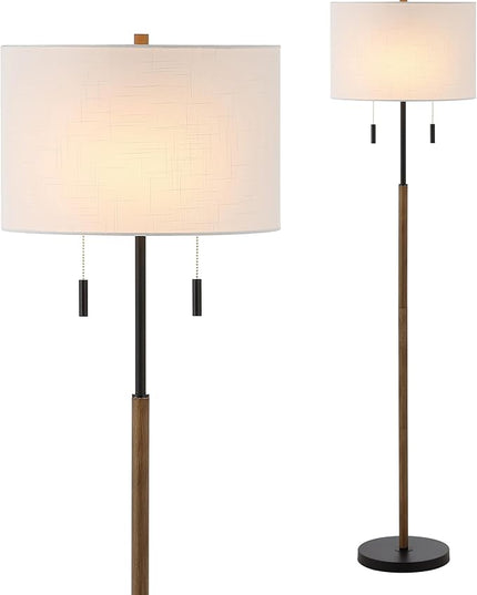 JONATHAN Y JYL1141A Maude 61" Rustic Farmhouse Iron Candlestick Pull Chains LED Floor Lamp Minimalist, Modern, Traditional, Designer, Office, Living Room, Dining Room, Bedroom, Brown Wood Finish/Black - LeafyLoom