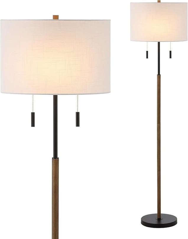 JONATHAN Y JYL1141A Maude 61" Rustic Farmhouse Iron Candlestick Pull Chains LED Floor Lamp Minimalist, Modern, Traditional, Designer, Office, Living Room, Dining Room, Bedroom, Brown Wood Finish/Black - LeafyLoom
