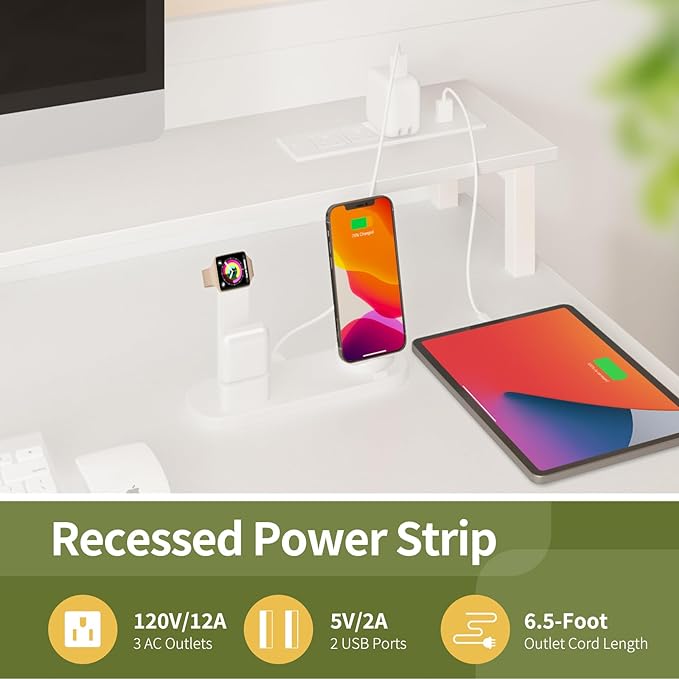 Yoobure Computer Desk with Drawers, Office Desk with LED Lights & Outlets Small Desk with Storage Shelves, Gaming Desk with Monitor Stand, 48" White Desk for Bedroom Home Office Desks for Small Space - LeafyLoom