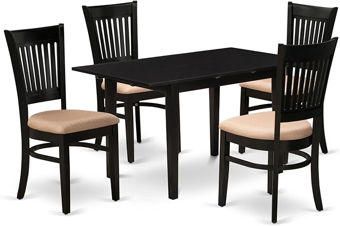 East West Furniture NFVA5-BLK-C 5 Piece Modern Dining Set Includes a Rectangle Wooden Table with Butterfly Leaf and 4 Linen Fabric Upholstered Chairs, 32x54 Inch - LeafyLoom