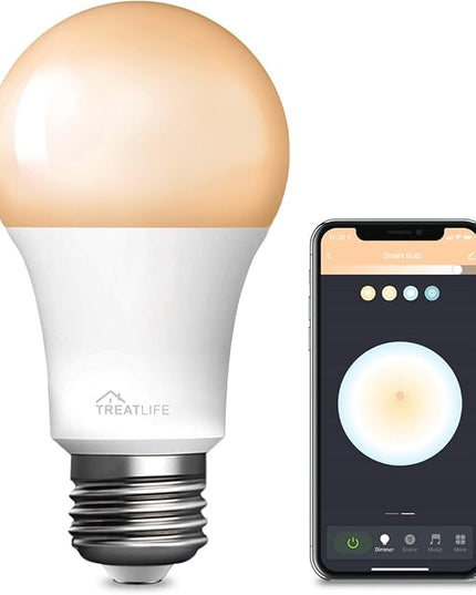 TREATLIFE Smart Light Bulbs, 2.4GHz WiFi LED Light Bulb, Dimmable Smart Bulb Compatible with Alexa, Google Home, SmartThings, UL Certified Warm White& Cool White(2700K-6500K), 800LM, E26, A19, 9W TREATLIFE