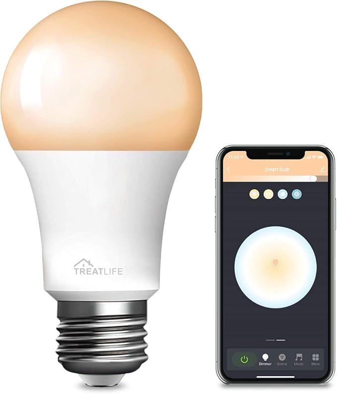 TREATLIFE Smart Light Bulbs, 2.4GHz WiFi LED Light Bulb, Dimmable Smart Bulb Compatible with Alexa, Google Home, SmartThings, UL Certified Warm White& Cool White(2700K-6500K), 800LM, E26, A19, 9W TREATLIFE