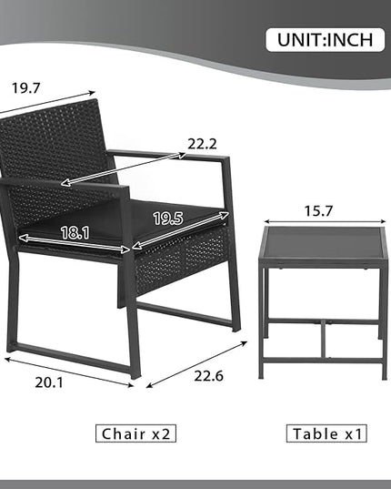 FDW Wicker Patio Chairs Rattan Bistro Set Outdoor Furniture for Backyard Porch Poolside Lawn, Cushion, Black and Black - LeafyLoom