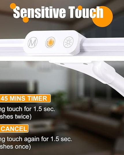 LED Desk Lamp with Clamp, Tall Desk Light with Gooseneck, Office Lighting for Desk, Task Lamp Touch Control, 9W Study Lamp for Home Office (White) - LeafyLoom